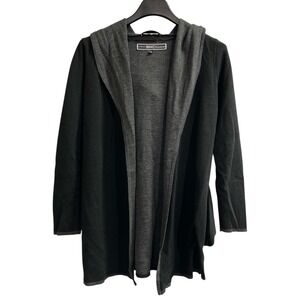 BNCI Blanc Noir Sweater Womens M Black Hooded Cardigan Open Front Wool Blend‎